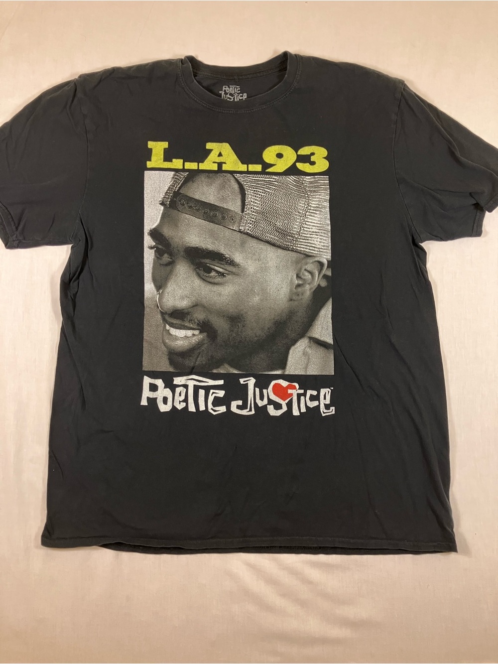 Poetic Justice Black Graphic Tee with Yellow Accent